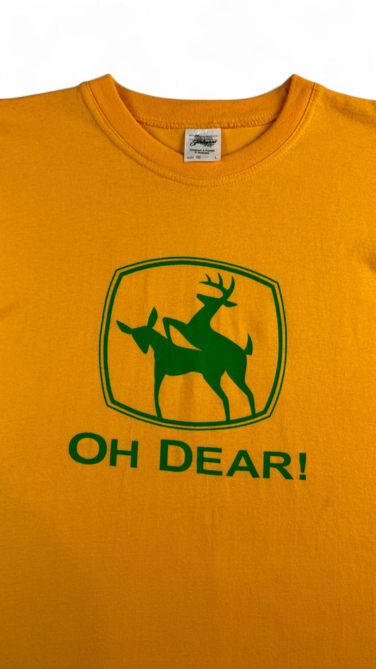 Vintage Acacia Sportswear T-Shirt 90s "Oh Dear" Parody Print Made In Australia Gelb Grün L