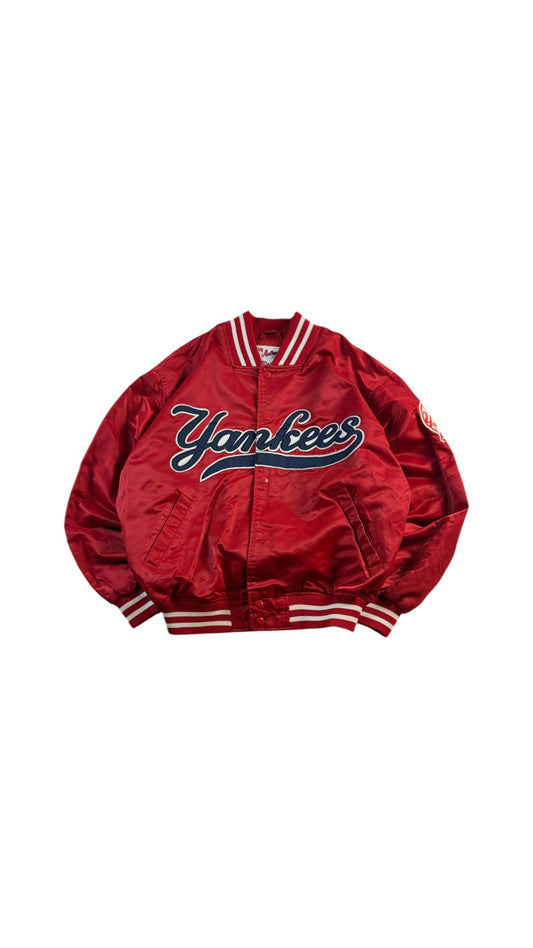 Vintage Majestic Satin Bomberjacke 90s MLB Baseball New York Yankees Made In Korea Rot M