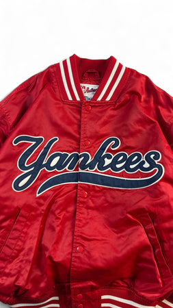 Vintage Majestic Satin Bomberjacke 90s MLB Baseball New York Yankees Made In Korea Rot M