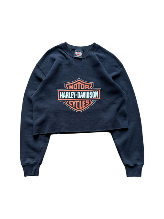 Vintage Harley Davidson Sweatshirt 1996 Cropped Frankfurt Main Made in Ireland Navy M