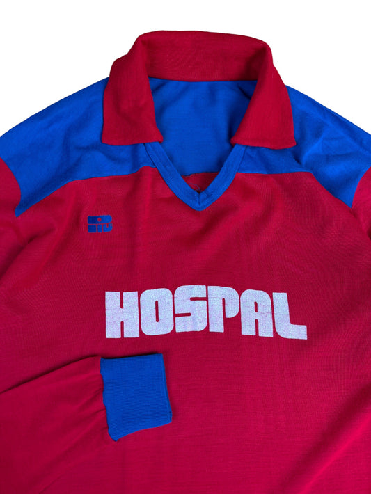 Vintage Trikot Langarm 80s Hospal #15 Rot Blau M