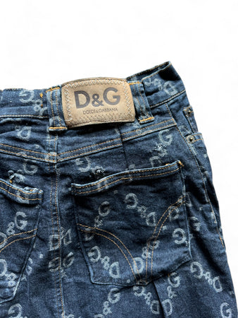 Vintage Dolce & Gabbana Midirock Allover Print Dunkelblau 28