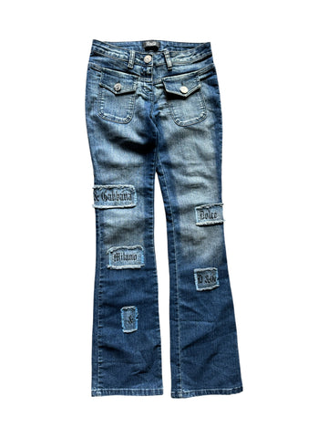 Dolce & Gabbana Jeans Mit Schlag Bootleg Mit Schlag Patches&Strass Dunkelblau 28