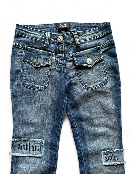 Dolce & Gabbana Jeans Mit Schlag Bootleg Mit Schlag Patches&Strass Dunkelblau 28