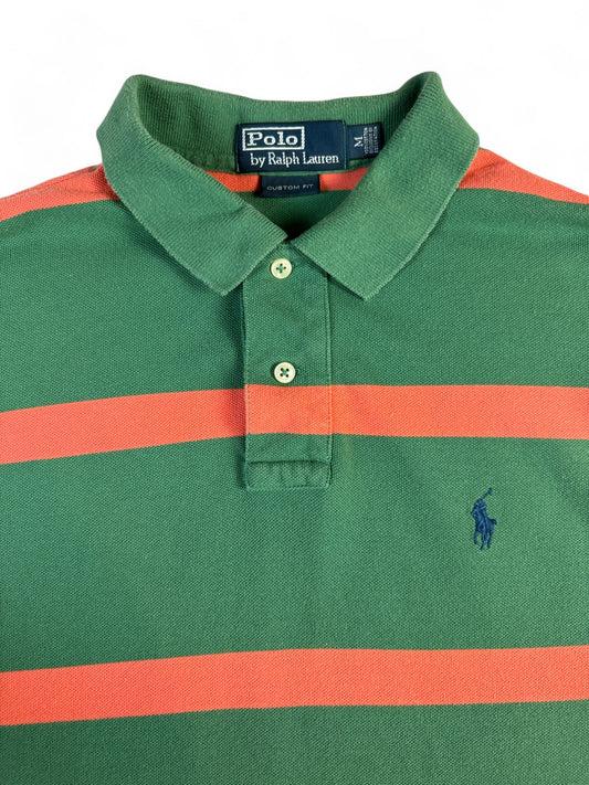 Ralph Lauren Poloshirt Custom Fit Gestreift Grün Orange M