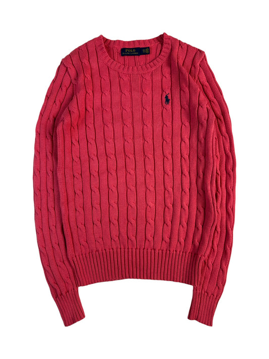 Ralph Lauren Strickpullover V-Ausschnitt Zopfmuster Rosa XXS