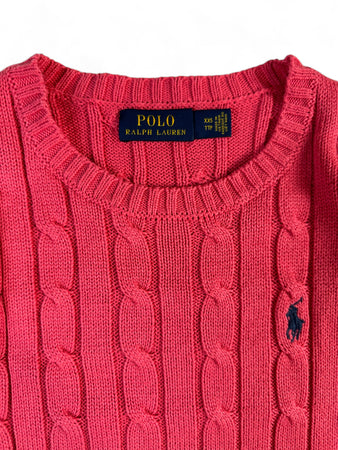 Ralph Lauren Strickpullover V-Ausschnitt Zopfmuster Rosa XXS