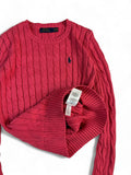 Ralph Lauren Strickpullover V-Ausschnitt Zopfmuster Rosa XXS