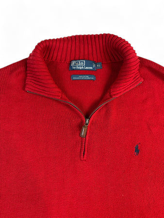 Ralph Lauren Strickpullover Basic Quarter Zip Troyer Rot XL