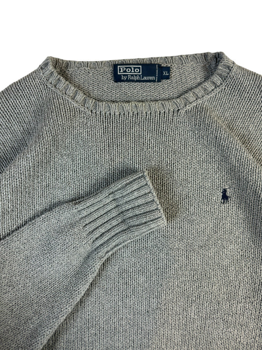 Vintage Ralph Lauren Strickpullover Basic Rundhals Made In Hong Kong Grau XL