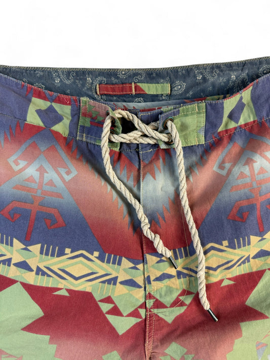 Ralph Lauren Badehose Fireball x Aztec Pattern Grün Rot 36