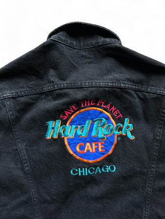 Vintage Lee Riders Jeansjacke 90s Hard Rock Cafe Chicago "save the planet" Made In USA Schwarz L