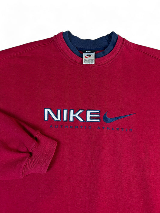 Vintage Nike Sweater 90s Spellout "Authentic Athletic" Doppelkragen Rot L