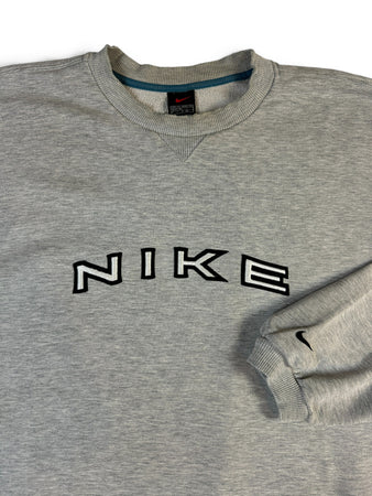 Vintage Nike Sweater 90s Spellout Made In Greece Grau XXL