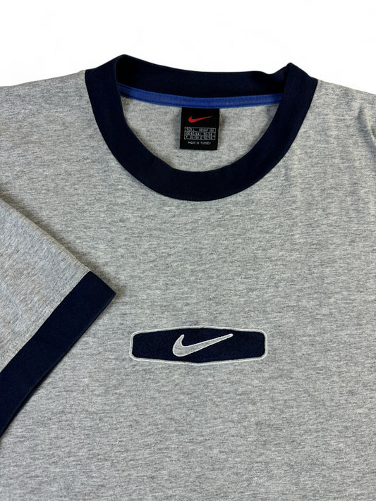 Vintage Nike Ringer Shirt Late 90s Gesticktes Logo Grau L