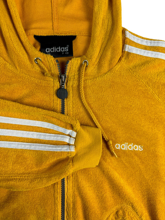 Vintage Adidas Zip-Hoodie 90s Damen Frottee Cropped Fit Made In Mauritius Gelb (38) S-M