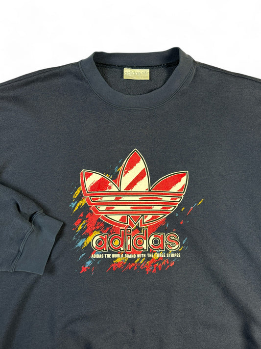 Vintage Adidas Sweater 90s Big Trefoil Print Dunkelblau (D6) M