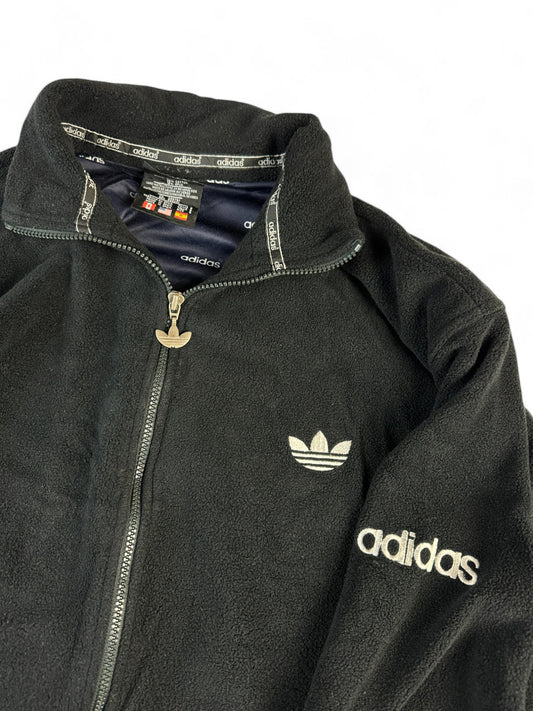 Vintage Adidas Fleecejacke 90s Trefoil-Zip Made In Spain Schwarz Grau (8) L-XL