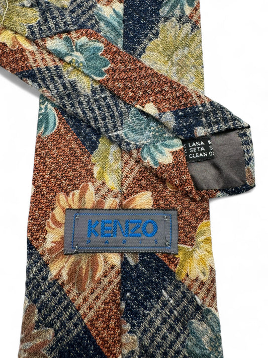 Vintage Kenzo Krawatte 90s Floral Print Wolle&Seide Bunt