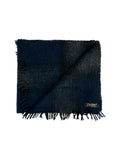 Vintage Schal 90s Shetland Wolle Handwoven Kariert Blau Schwarz