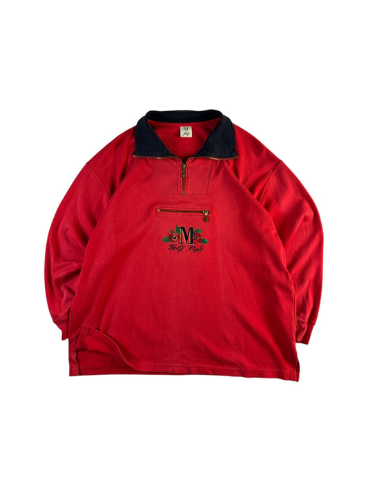 Vintage März Pullover 1/3 Zip Golf Edition Kleine Bauchtasche Rot L-XL