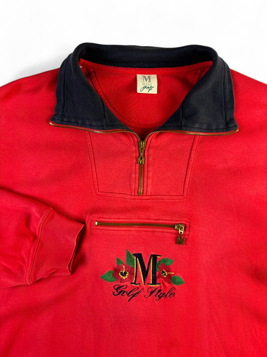 Vintage März Pullover 1/3 Zip Golf Edition Kleine Bauchtasche Rot L-XL