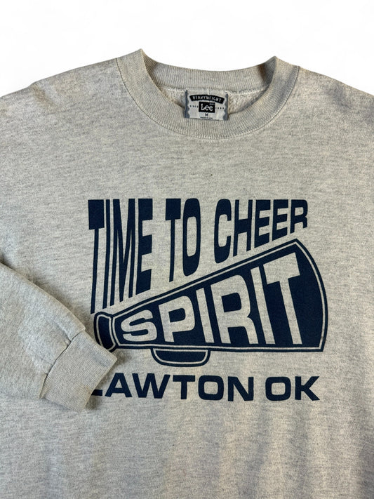 Vintage Lee Sweater Heavyweight 90s "Time to cheer spirit Lawton OK" Made In USA Grau M