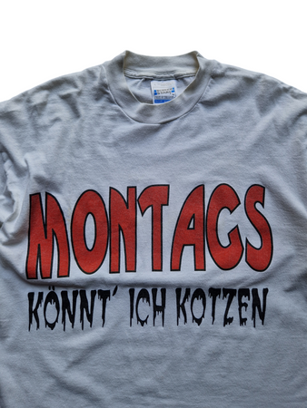 Vintage Screen Stars Shirt "Montags könnt ich kotzen" Single Stitched Weiß L