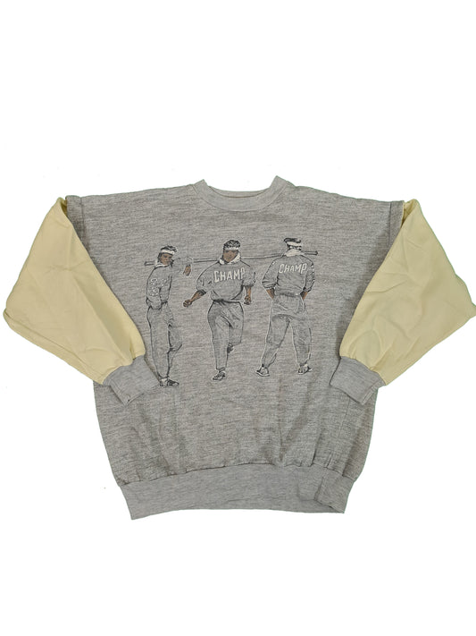 Vintage Sweater Champ Print Grau Beige S-M