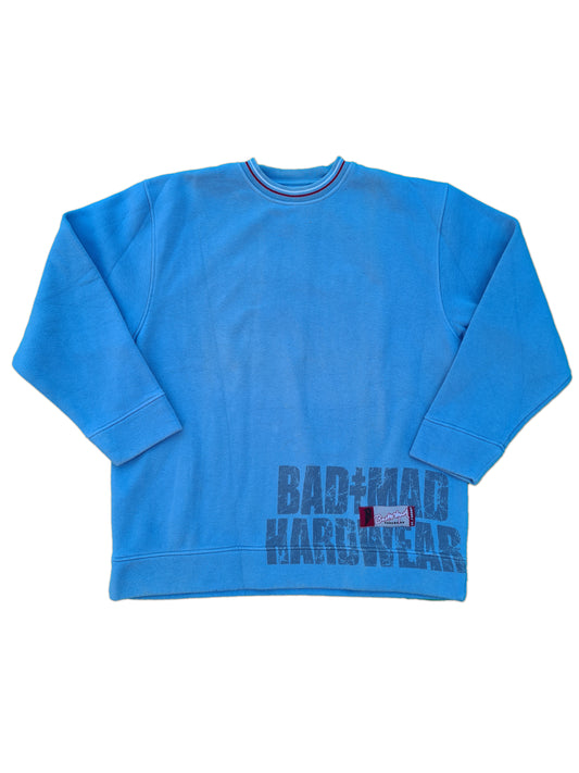 Y2K Bad+Mad Sweater Backlogo Bestickt Oversized Hellblau M