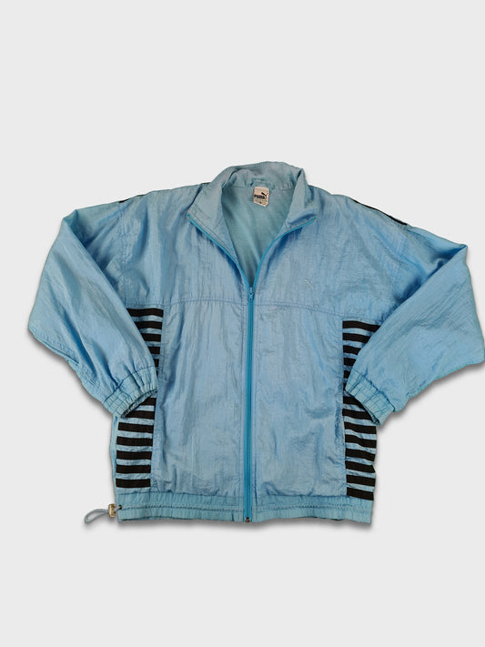 Vintage Puma Sportjacke Gestreift Blau S-M