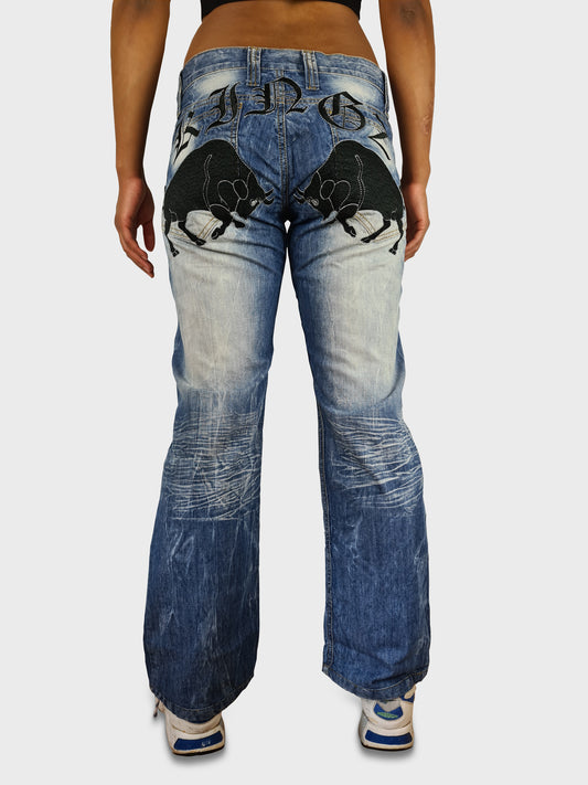 Y2K Kingz Jeans Bullen Bestickt 32