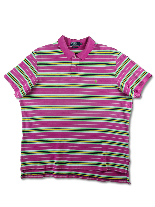 Modernes Ralph Lauren Poloshirt Custom Fit Gestreift Rosa Grün XXL