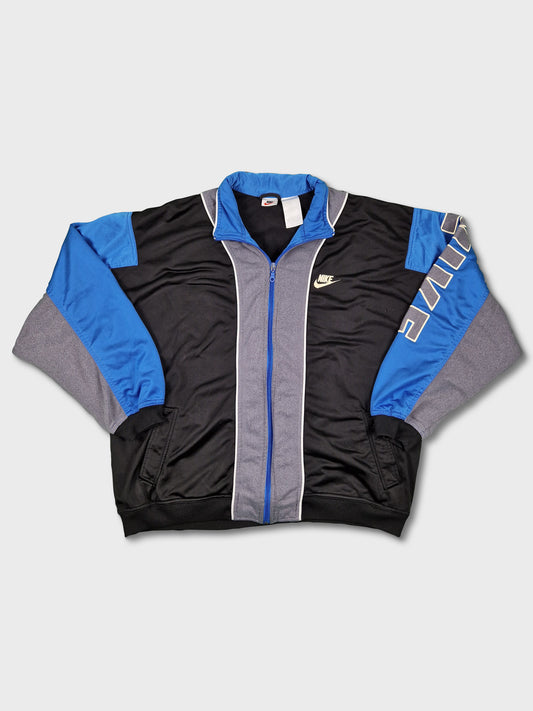 Vintage Nike Sportjacke Spellout Auf Dem Arm Blau Schwarz S-M