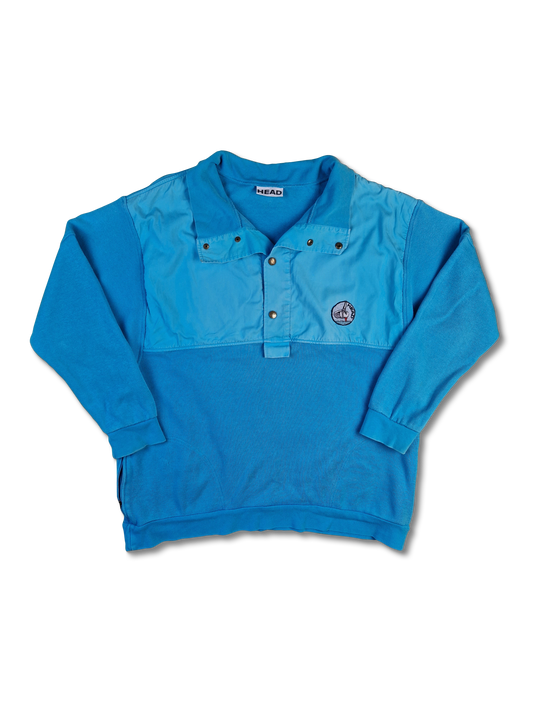 Vintage Head Sweater Halbe Knopfleiste Golf Blau M-L