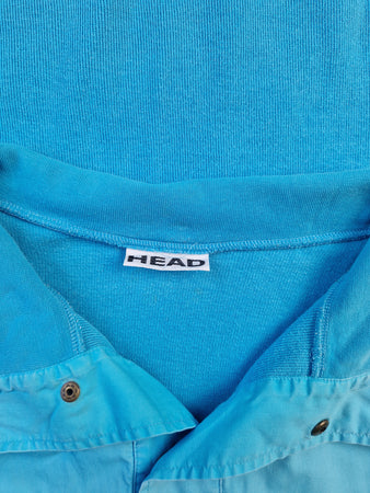 Vintage Head Sweater Halbe Knopfleiste Golf Blau M-L