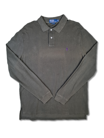 Modernes Ralph Lauren Polo-Shirt Langarm Custom Fit Basic Braun XL