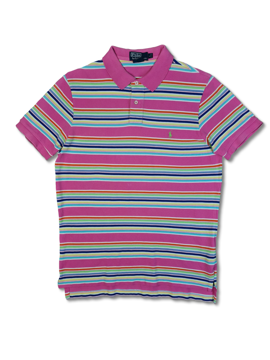 Modernes Ralph Lauren Poloshirt Custom Fit Gestreift Rosa Bunt L