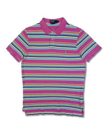 Modernes Ralph Lauren Poloshirt Custom Fit Gestreift Rosa Bunt L