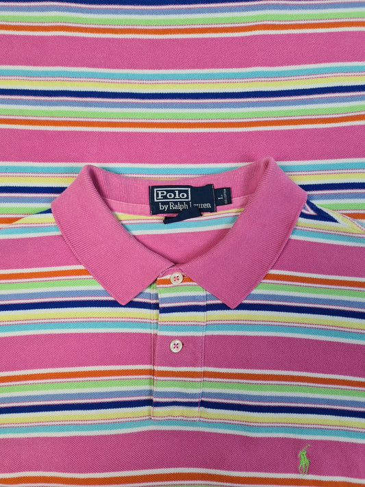 Modernes Ralph Lauren Poloshirt Custom Fit Gestreift Rosa Bunt L