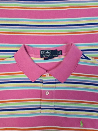 Modernes Ralph Lauren Poloshirt Custom Fit Gestreift Rosa Bunt L