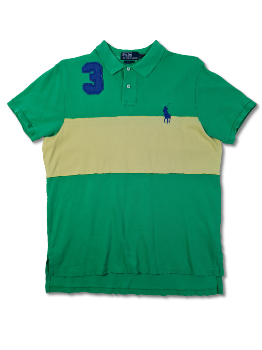 Modernes Ralph Lauren Polo-Shirt Rugby #3 Custom Fit Grün Gelb L