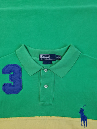 Modernes Ralph Lauren Polo-Shirt Rugby #3 Custom Fit Grün Gelb L