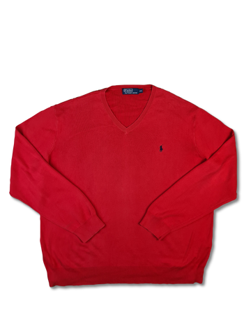 Moderner Ralph Lauren Pullover Pima Cotton V-Ausschnitt Rot XXL