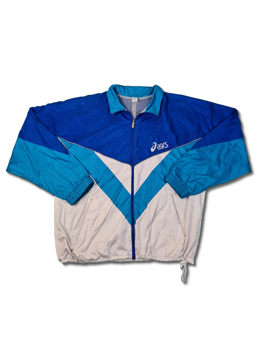 Vintage Asics Sportjacke Weiß Blau XXL