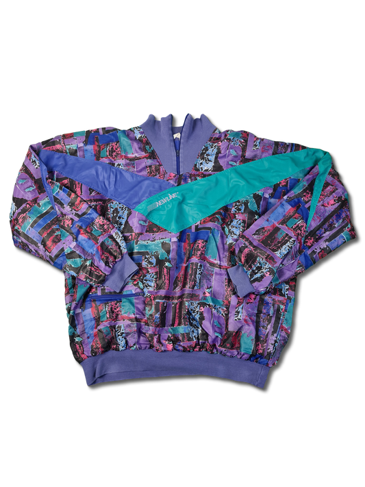 Vintage New Line Sportjacke Mit Troyer Kragen Crazy Pattern Bunt Lila L-XL