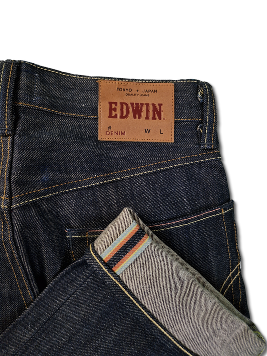 Rare! Moderne Edwin Jeans E-47 Regular Japanese Denim Rainbow Selvedge Dunkelblau 28x34