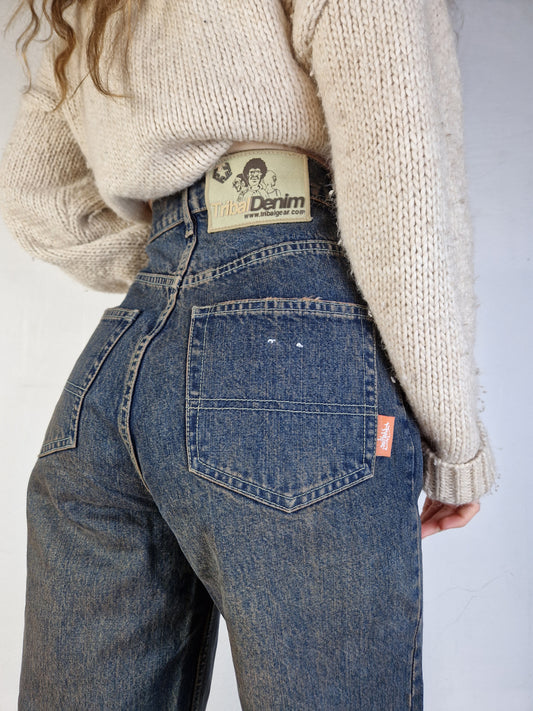 Y2K Tribal Denim Jeans Deadstock Baggy W28 L30