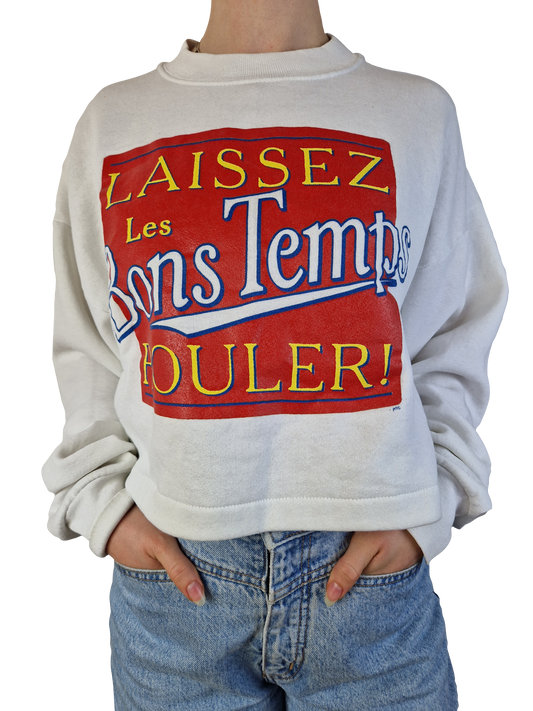 Vintage Fruit Of The Loom Sweater Made In USA French Cropped 50/50 Weiß L