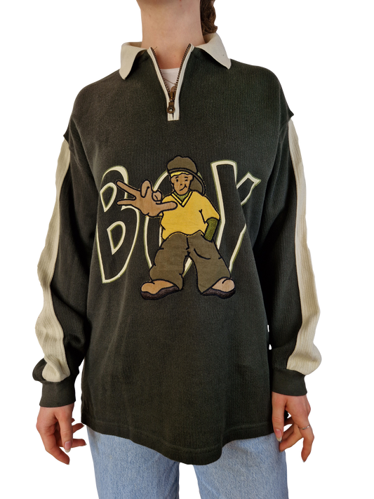 Y2K Boy Sweater Quarter Zip Skater Sprayer S-M